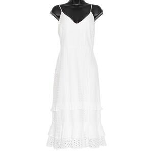 Express Sundress Eyelet Tiered Midi Ruffle Hem Vacation Beach Coastal White M